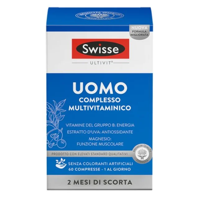 SWISSE MULTIVITAMINICO UOMO. DA 60 CAPSULE - INTEGRATORE MULTIVITAMINICO COMPLETO DI QUALITA' PREMIUM CHE COMBINA 13 VITAMINE, 10 MINERALI. E 3 ESTRATTI ERBALI (ULTIMISSIMI PEZZI SCONTATI)