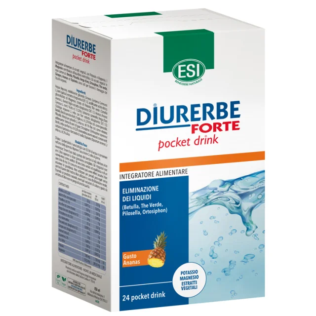 DIURERBE FORTE 24POCKET DRINK  - INTEGRATORE  PER IL DRENAGGIO DI LIQUIDI CORPOREI CON MAGNESIO E POTASSIO - GUSTO ANANAS (ULTIMISSIMI PEZZI SCONTATI)