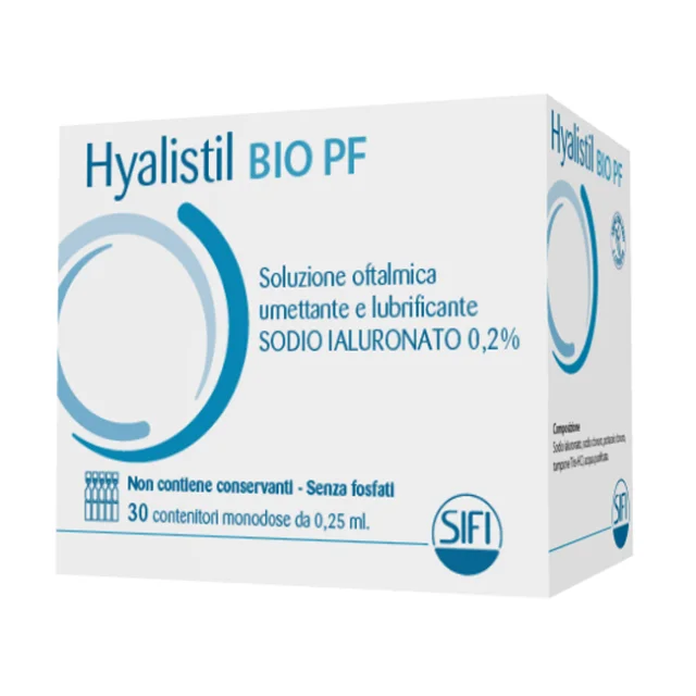 HYALISTIL BIO PF MONODOSE A BASE DI ACIDO IALURONICO DA 0,2% - SOLUZIONE OFTALMICA UMETTANTE E LUBRIFICANTE INDICATO PER TUTTI I DISCOMFORT OCULARI - SCADENZA LUNGA 05/26 (ULTIMISSIMI PEZZI SCONTATI)