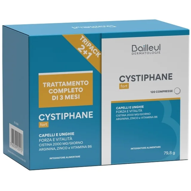CYSTIPHANE Tripack 2+1 CONFEZIONI DA 120 COMPRESSE  - INTEGRATORE A BASE DI AMMINOACIDI, VITAMINA B6 E ZINCO PER IL BENESSERE DI UNGHIE E CAPELLI